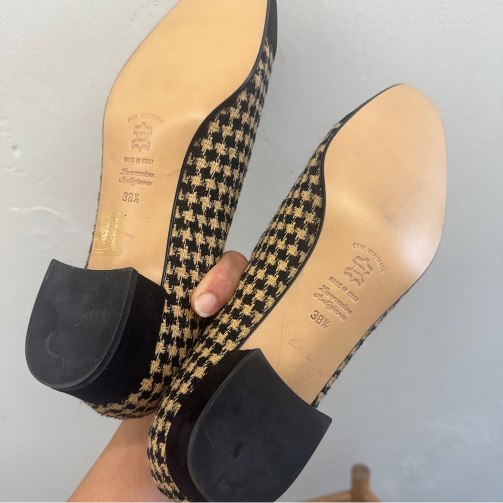 Vintage Galo Houndstooth Block Heel Pumps sz US8 EU38½ cream black tweed leather - Picture 8 of 10